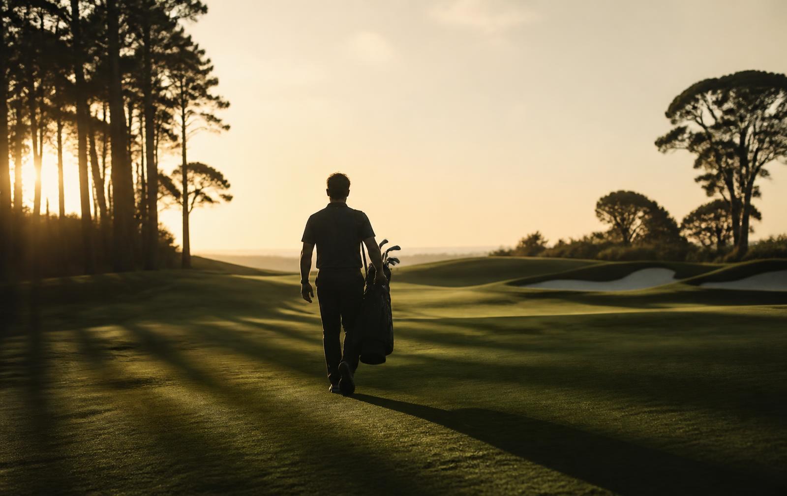 Golf course fairway at golden hour