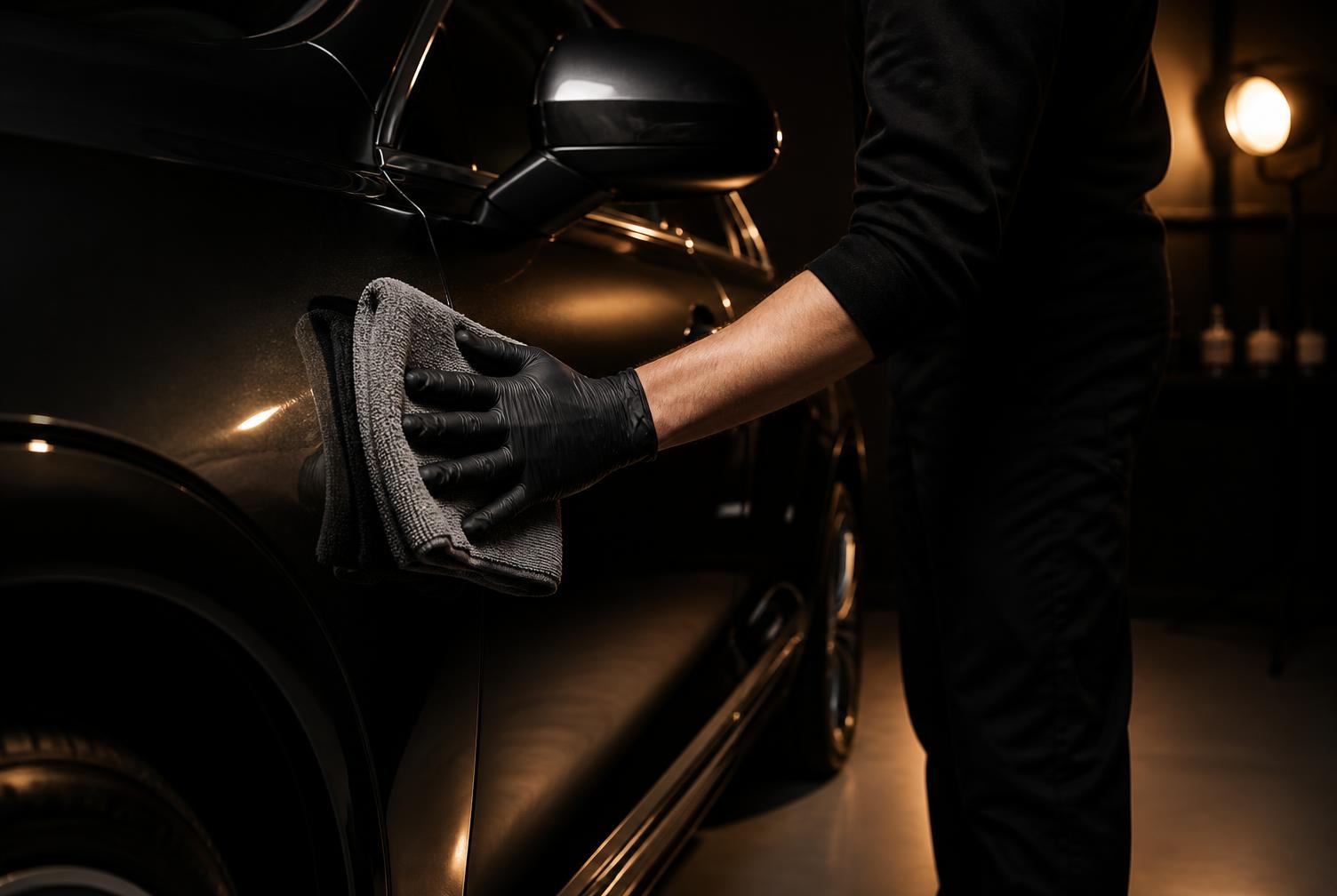 Technician professionally detailing a vehicle
